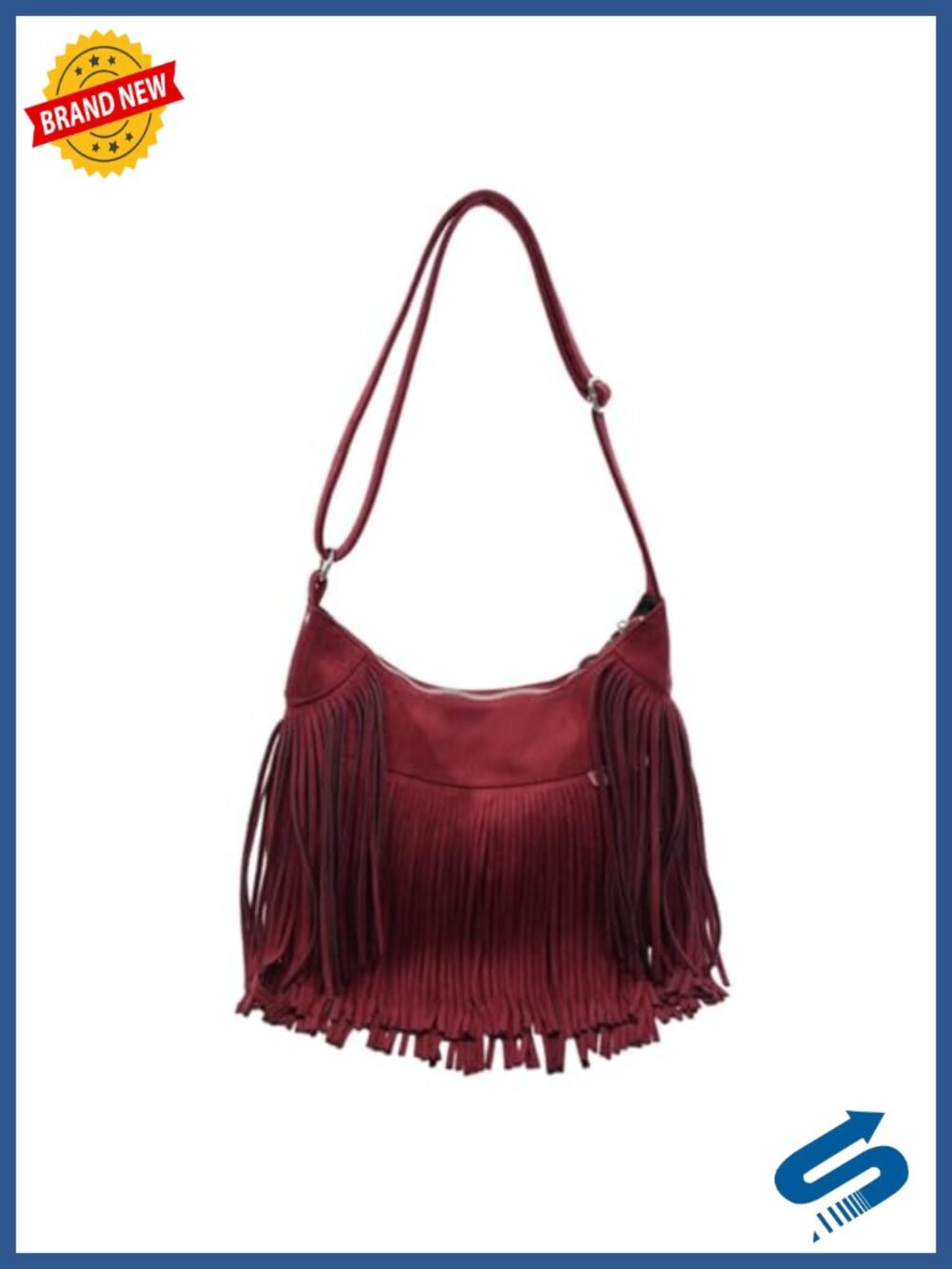 Vintage Suede Fringe Hobo Bag Tote Shoulder Crossbody Hippie Cowgirl Purse